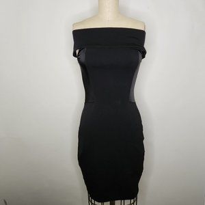 Halston Heritage Off Shoulder Dress 4 Black Bodycon Firm Stretch LBD